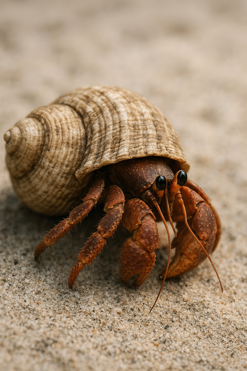 Hermit crab in a borrowed shell
